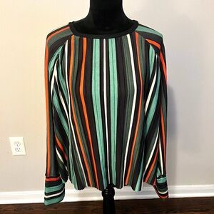 Zara Vibrant Striped Blouse - Green, Orange, Black
